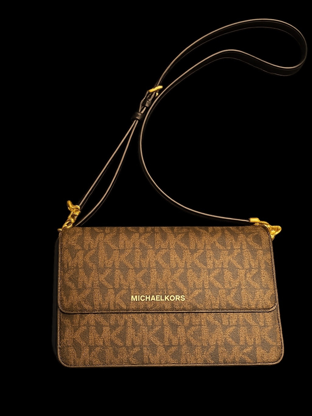 Michael Kors Brown Monogram Crossbody with Gold Hardware